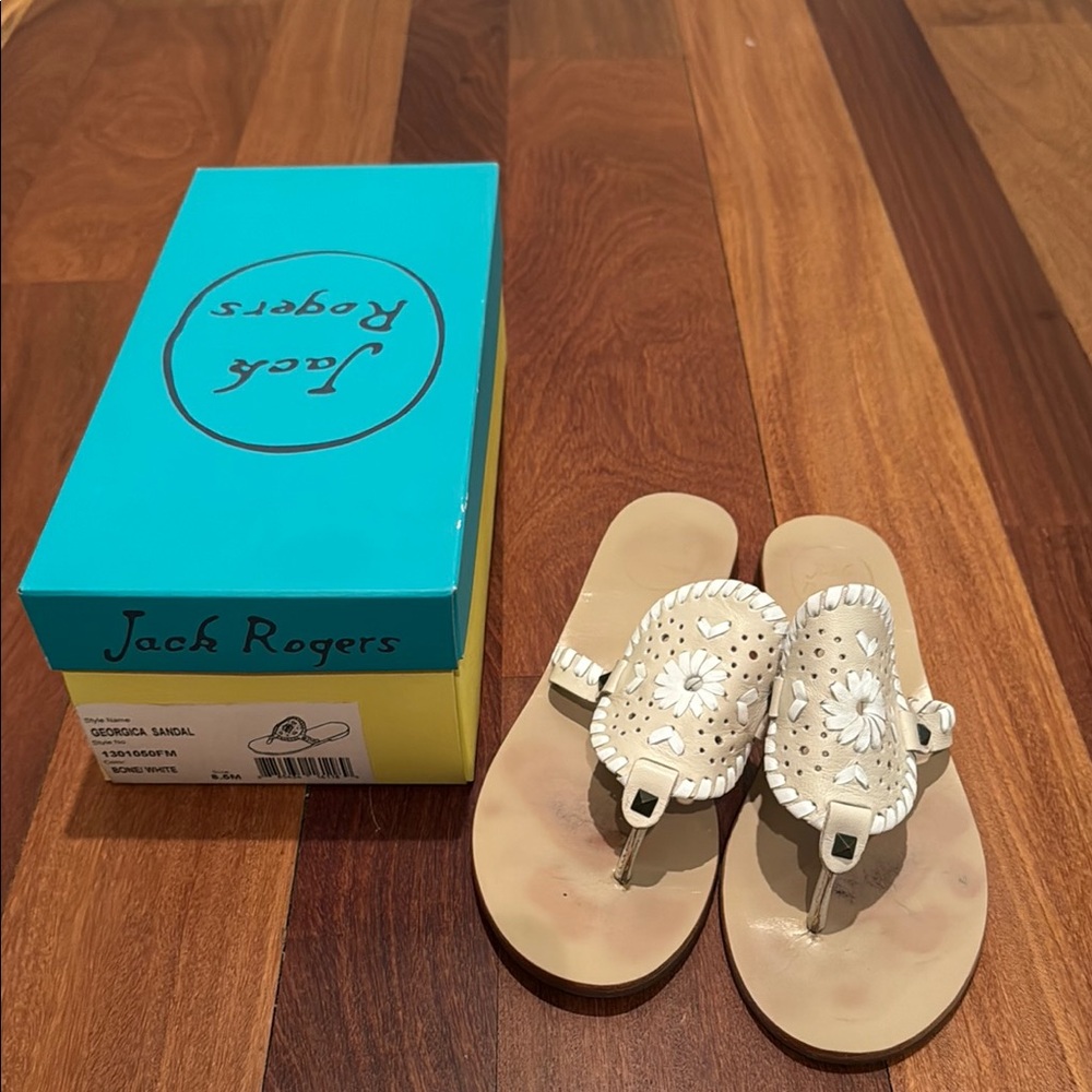 Jack Rogers Georgia Cream Sandals with Whipstitched Medallion